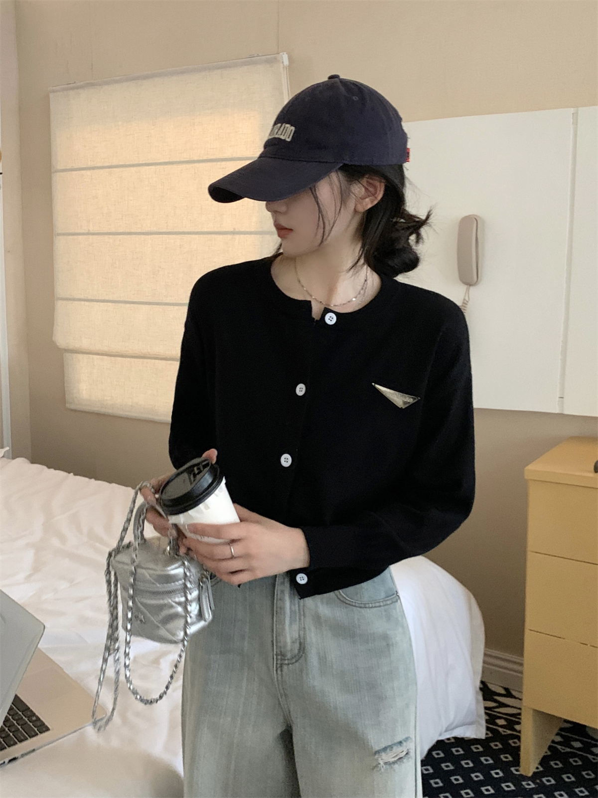 實拍 秋冬韓版氣質百搭顯瘦別致設計感針織開衫毛衣女外套
