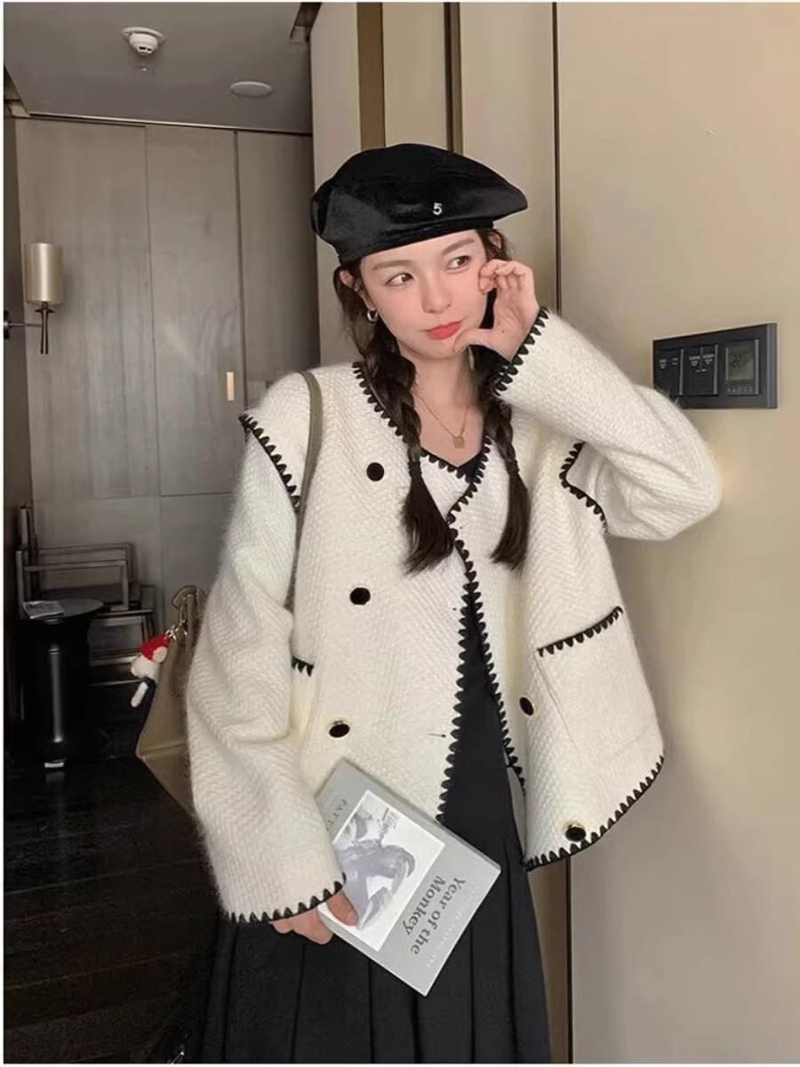 小香風短款開衫針織毛衣女2023秋冬新款氣質高級感小個子保暖外套