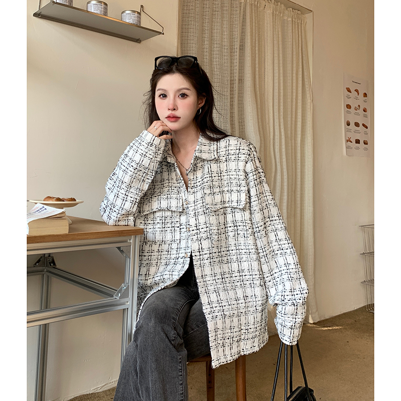 Xiaoxiangfeng loose lapel mid-length jacket Korean style thickened shirt jacket