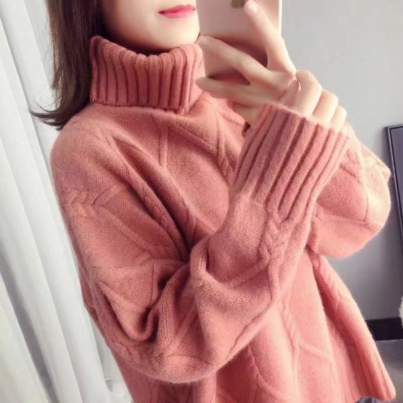 韓國慵懶風加厚外套ins超火長袖套頭網紅高領毛衣女