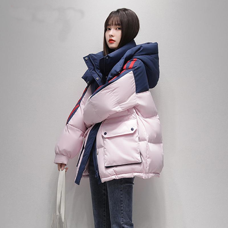 鴨鴨同款羽絨服女2023年秋冬新款撞色加厚保暖大碼棉服外套棉衣