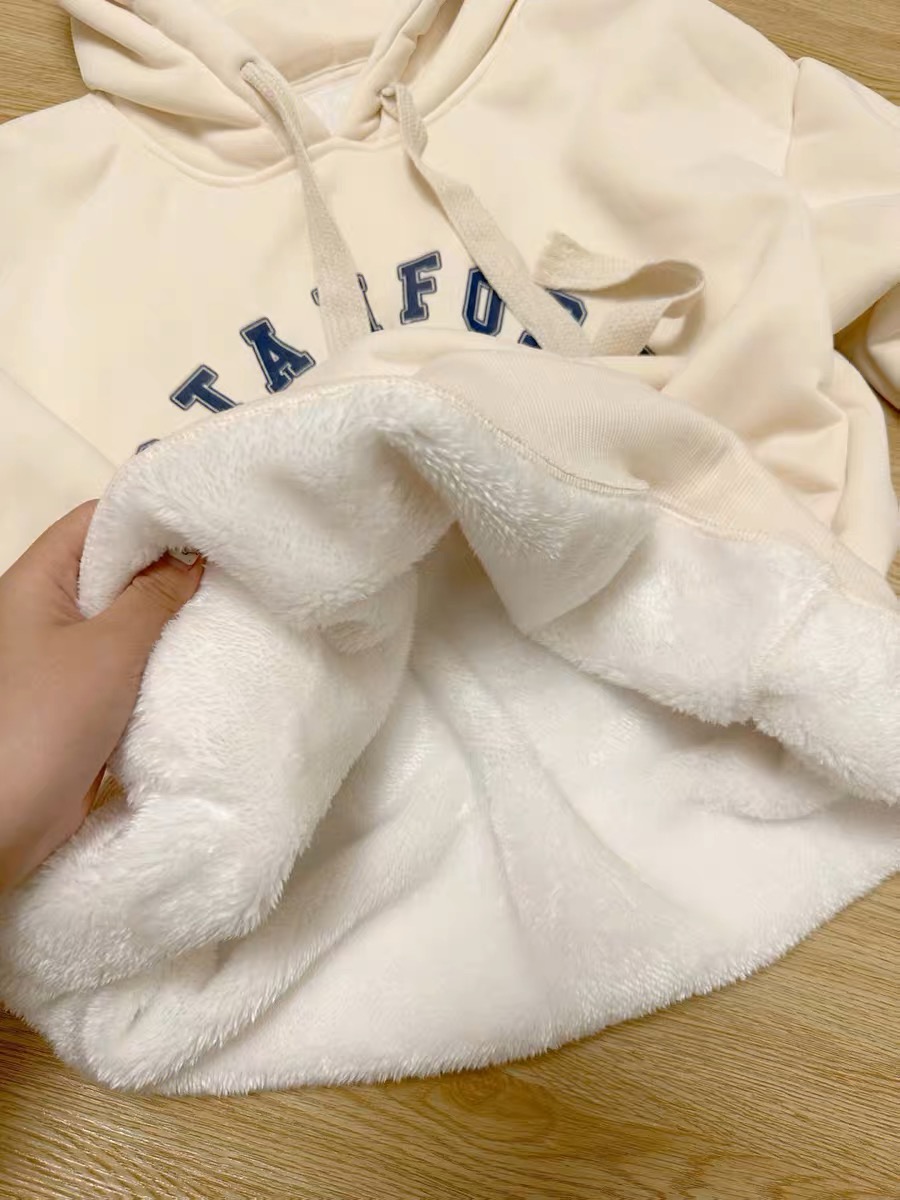Lamb plush hooded sweatshirt for women autumn and winter plus velvet thickened loose bf lazy style jacket loose student tops