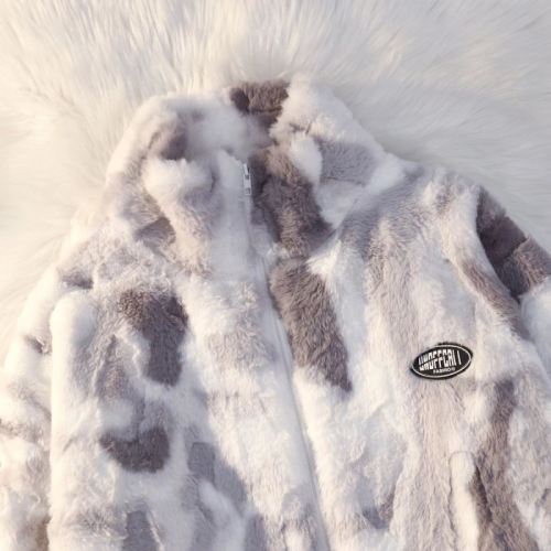 北极绒加厚男女棉服扎染秋冬季韩版宽松高级兔毛保暖棉衣情侣外套