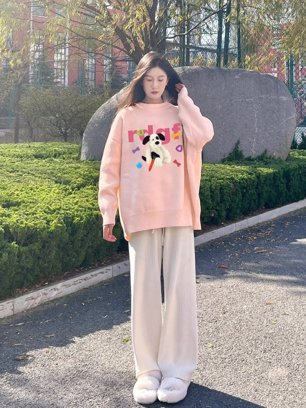 復古日系慵懶毛衣女秋冬外穿2023年新款小個子寬鬆東莞大朗針織衫