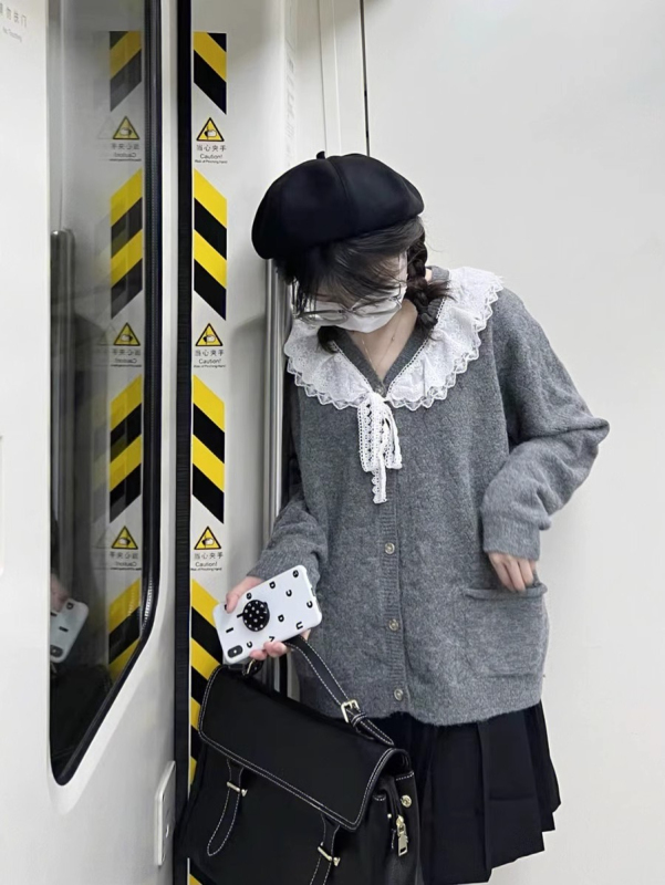 2023秋季新款奶乖穿搭炸街俏皮活潑洋氣百搭減齡學院風開衫毛衣