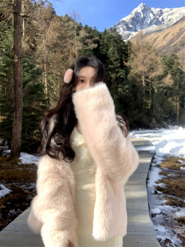 Official photo original fabric 2023 autumn and winter pink toka fur one-piece fur coat fur