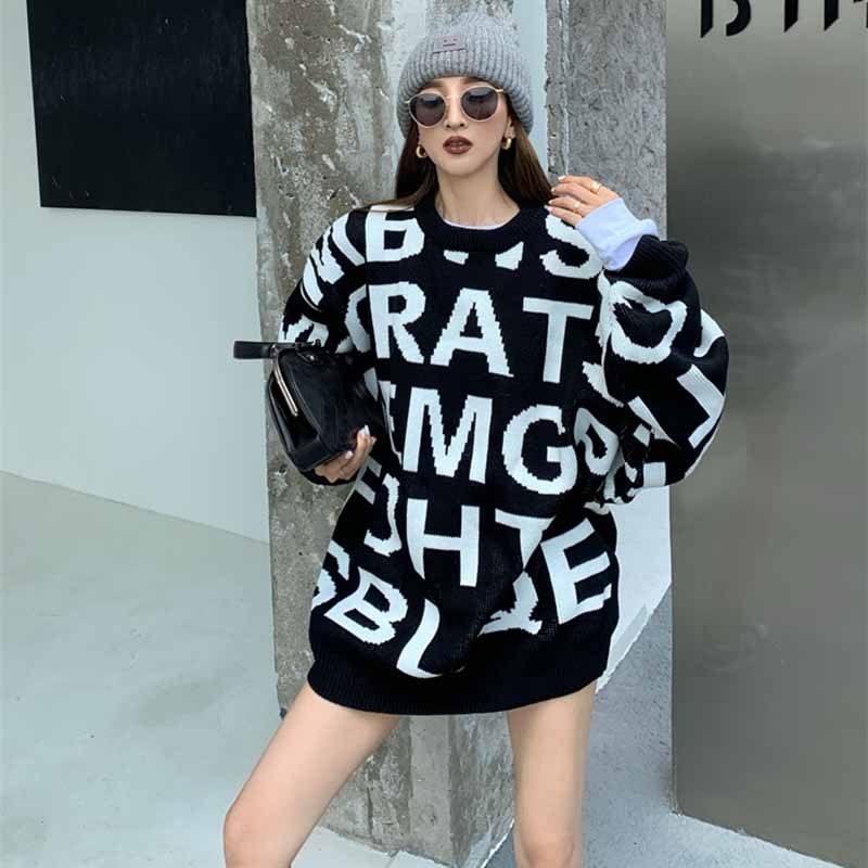 毛衣女秋冬加厚2023新款設計感小眾寬鬆慵懶風中長款上衣