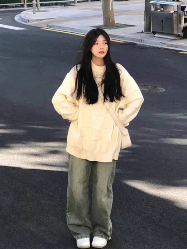 慵懶風寬鬆中長款毛衣女秋冬2023新款春秋內搭溫柔風針織上衣外穿