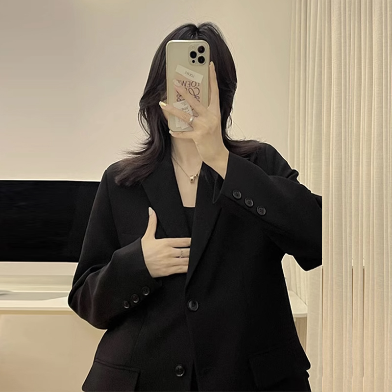 Small black suit jacket for women spring and autumn 2023 new Korean style casual professional commuting temperament suit