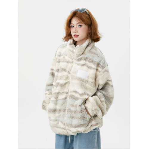 Real shot #tie-dye lamb wool jacket for women winter  new loose national trend lamb wool cotton jacket
