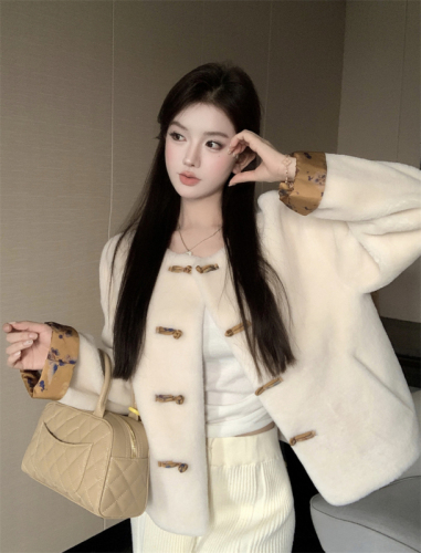 Actual shot Chinese-style Korean style fur all-in-one short lamb fur coat