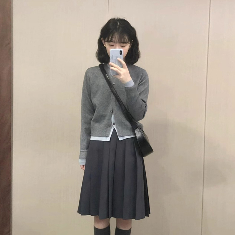 假兩件針織衫女2023新款秋冬季毛衣內搭打底開衫外套別致長袖上衣