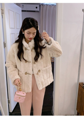 Lamb velvet jacket women's autumn and winter new winter off-white pink velvet thickened one-piece imitation fur cotton coat for women