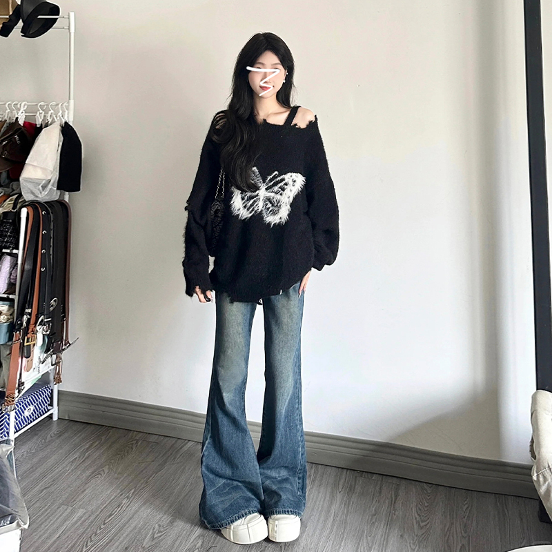 設計感小眾慵懶風蝴蝶結毛衣外套女早秋冬裝寬鬆針織衫長袖上衣女