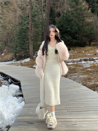 Official photo original fabric 2023 autumn and winter pink toka fur one-piece fur coat fur