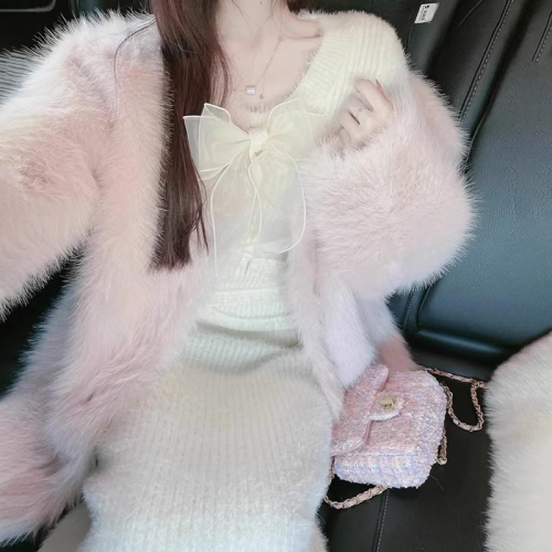 Original fabric quality 2023 autumn and winter pink toka fur one-piece fur coat fur