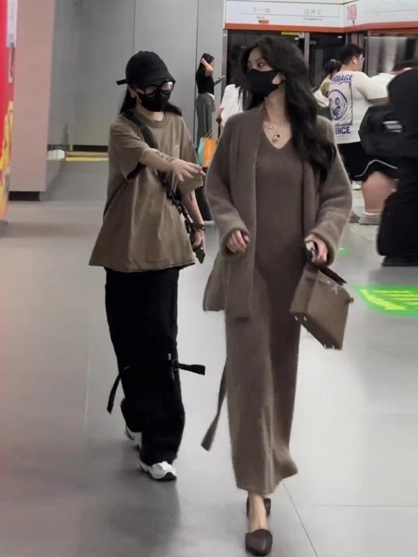 慵懶美拉德套裝女2023年秋冬新款時尚寬鬆設計感外套連衣裙兩件套