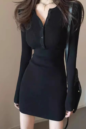 Knit Dress for Autumn and Winter , Children's Tight Bodysuit Dress with Overcoat Innerwear, Early Autumn Wool Dress