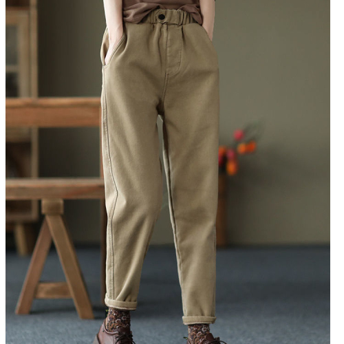 Autumn and winter velvet thickened pants new casual pants women's elastic waist plus velvet harem pants solid color spring fashion long women's pants