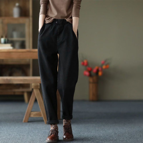 Autumn and winter velvet thickened pants new casual pants women's elastic waist plus velvet harem pants solid color spring fashion long women's pants