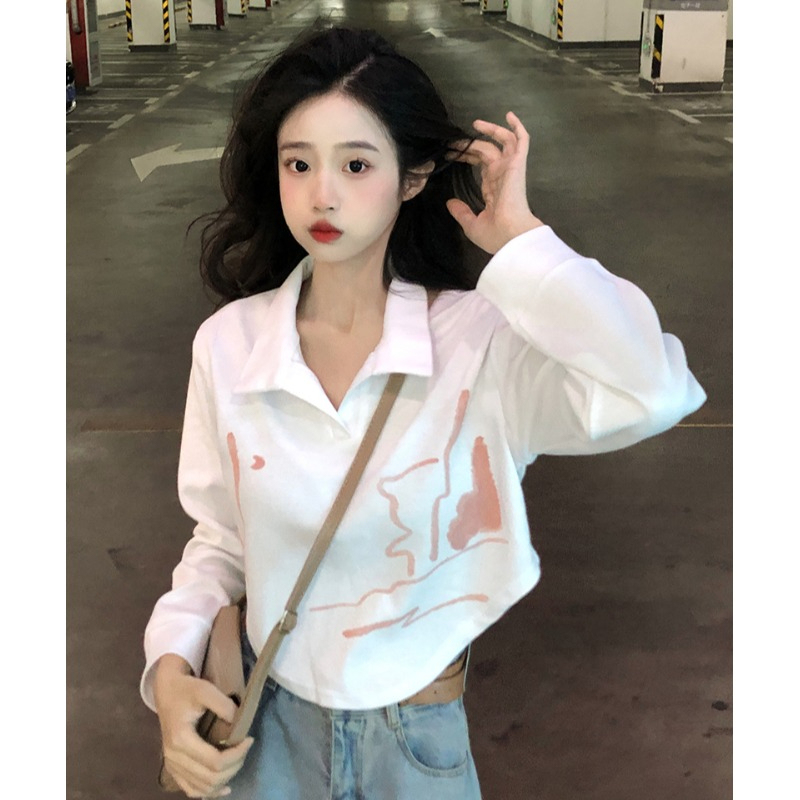 時尚超火不規則薄款正肩長袖衛衣女秋冬新款寬鬆甜辣風短款上衣潮