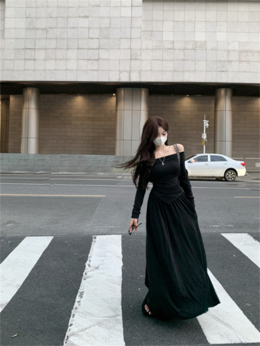 实拍 秋季新款韩版不规则气质小衫+高腰半身裙套装