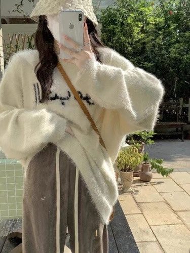 Song Zhengeun Song Xiaoen mohair sweater loose lazy style large size sweater pullover top large board type