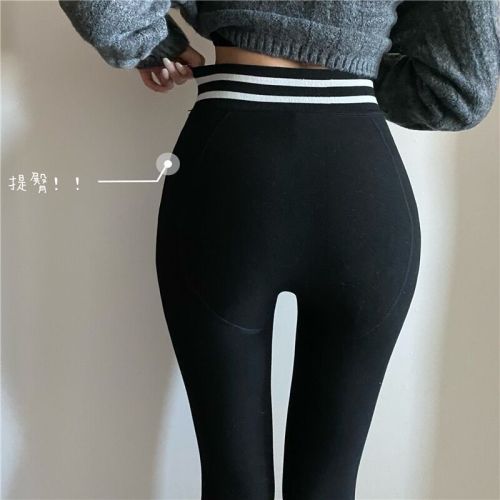 Actual shot of autumn and winter velvet thickened warm leggings high waist slimming tight leggings for outer wear slimming pants