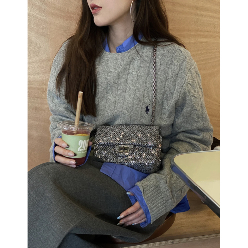 Korean style lazy little twist pullover sweater for women autumn new loose solid color retro long-sleeved round neck outer sweater