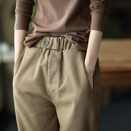 Autumn and winter velvet thickened pants new casual pants women's elastic waist plus velvet harem pants solid color spring fashion long women's pants