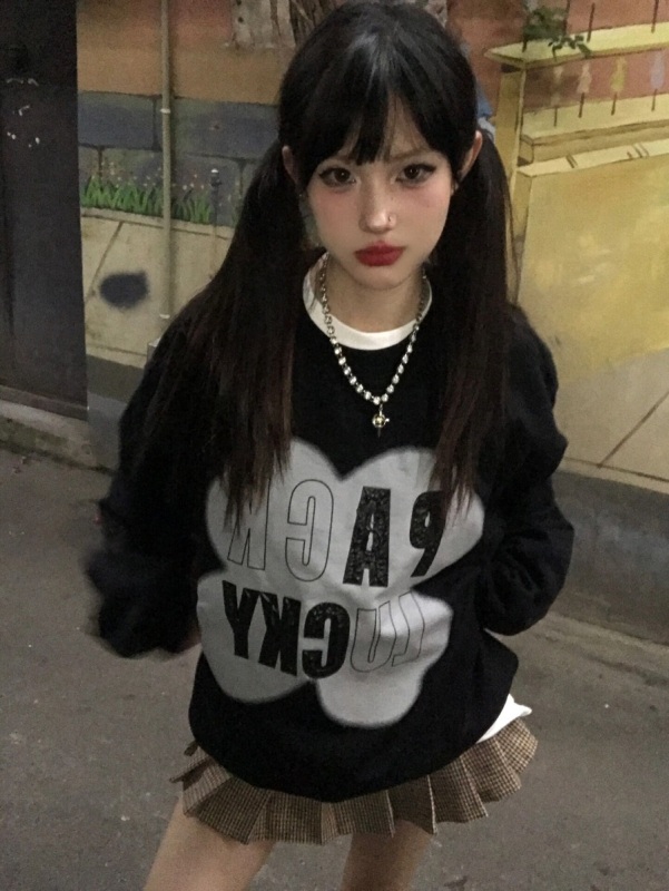 ADER21國潮美式復古秋冬重磅塗鴉字母基礎圓領套頭加絨衛衣情侶裝