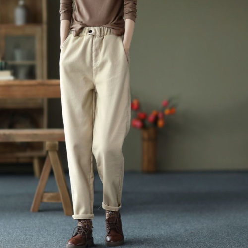 Autumn and winter velvet thickened pants new casual pants women's elastic waist plus velvet harem pants solid color spring fashion long women's pants