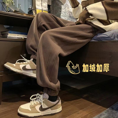 American retro pants trendy winter velvet thickened casual pants autumn and winter warm sports men's and women's sweatpants
