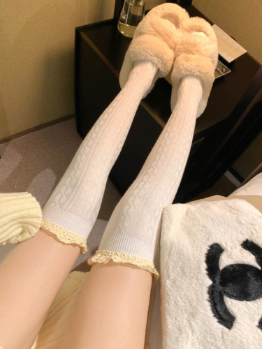 实拍长筒袜女秋冬日系JK黑色大腿袜保暖白色过膝袜蕾丝高筒袜