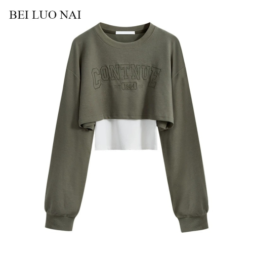College loose new short fashion layered suit long-sleeved sweatshirt for women autumn inner camisole two-piece set