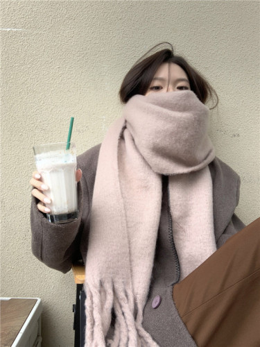 Actual Price - Solid Color Thick Scarf for Autumn/Winter, New Korean Style, Versatile Shawl/Neck Scarf