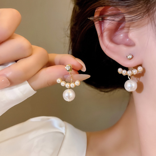 S925 Silver Needle Super Fairy Temperament Pearl Earrings Women's Versatile High-end Design Two-Wear Zircon Stud Earrings