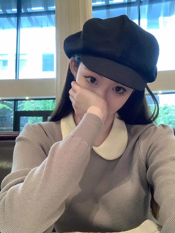 Wuuus Jennifer Garden Doll Collar Contrast Color Wool Sweater Women's 2023 Autumn New Polo Sweater