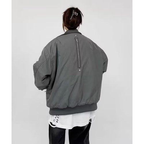 Vintage American high street zippered multi-pocket flight jacket trendy brand loose solid color MA1 baseball uniform jacket for women