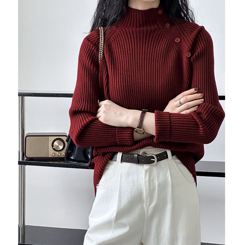 Actual shot~Autumn and winter new style 2023 Korean retro design half turtleneck knitted slim fit thickened inner wear