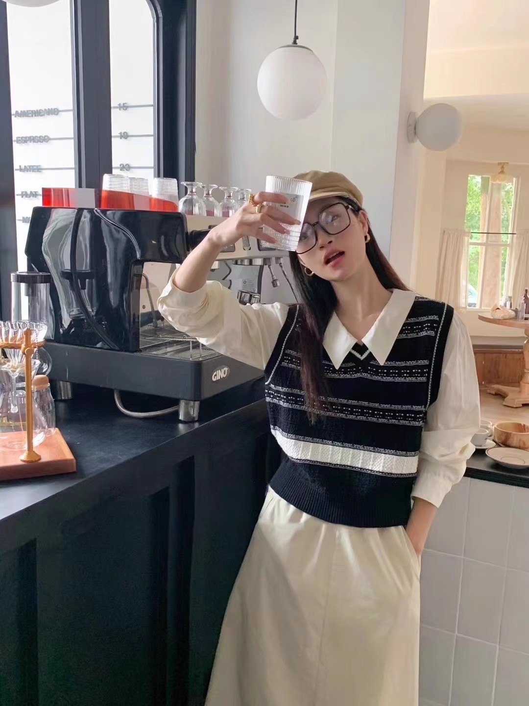 長袖襯衫女秋季新款針織拼接假兩件襯衣寬鬆文藝范設計感小眾上衣