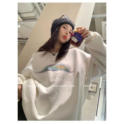 原宿BF加絨加厚套頭圓領衛衣女學生鹽系寬鬆上衣秋冬季外套慵懶風