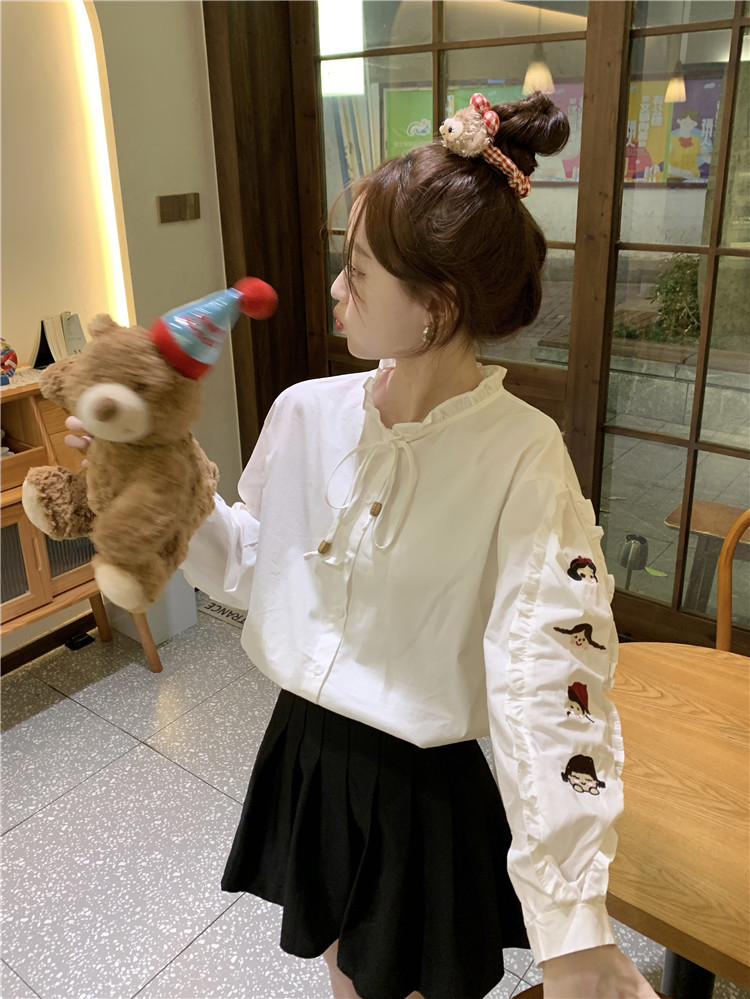 高品質甜辣妹設計感白色襯衫女裝秋季氣質泡泡袖襯衣小眾時尚洋