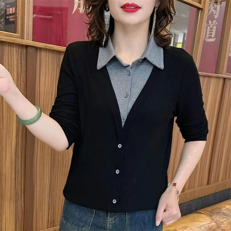 雙面德絨半高領加厚打底衫盤扣復古貼布繡花保暖不規則長袖上衣女