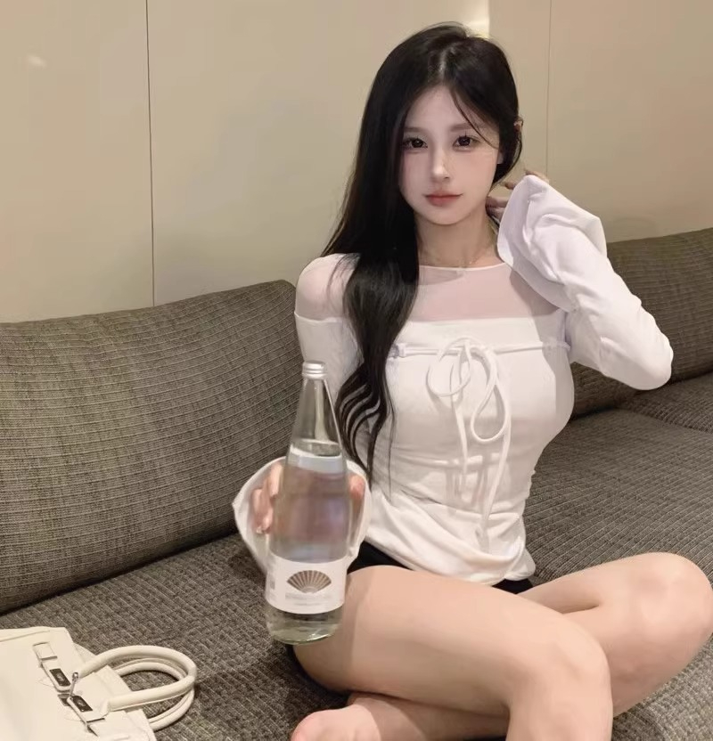 辣妹新款打底衫女秋冬設計感內搭修身性感網紗透視T恤長袖上衣