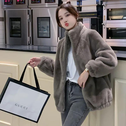 Imitation mink fur coat for women autumn and winter  new style stand-up collar fashionable cotton thickened warm lamb plush coat