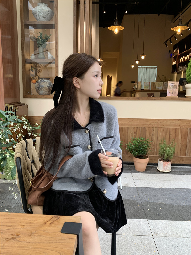 實拍2023秋冬高級感小香風拼色短款外套女