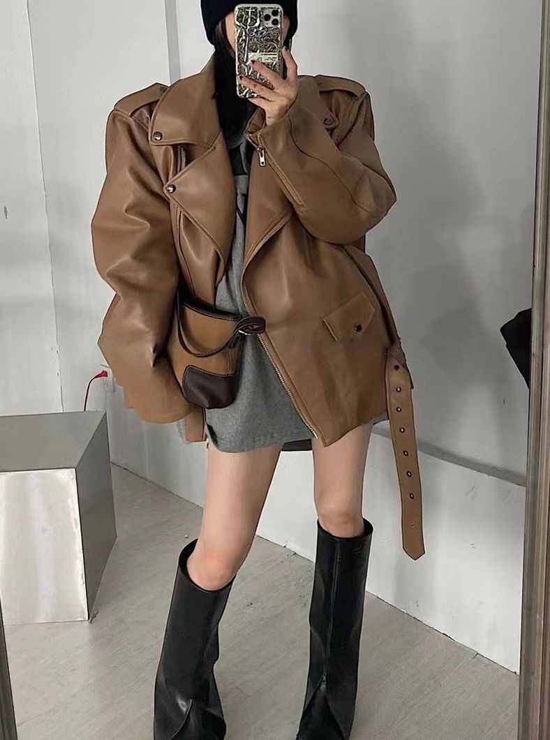 黑色機車皮衣外套女2023年春秋季新款夾克寬鬆時尚百搭高級感