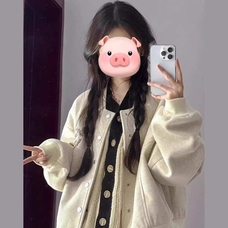 American retro casual white baseball uniform jacket for women autumn and winter 2023 new small short jacket top