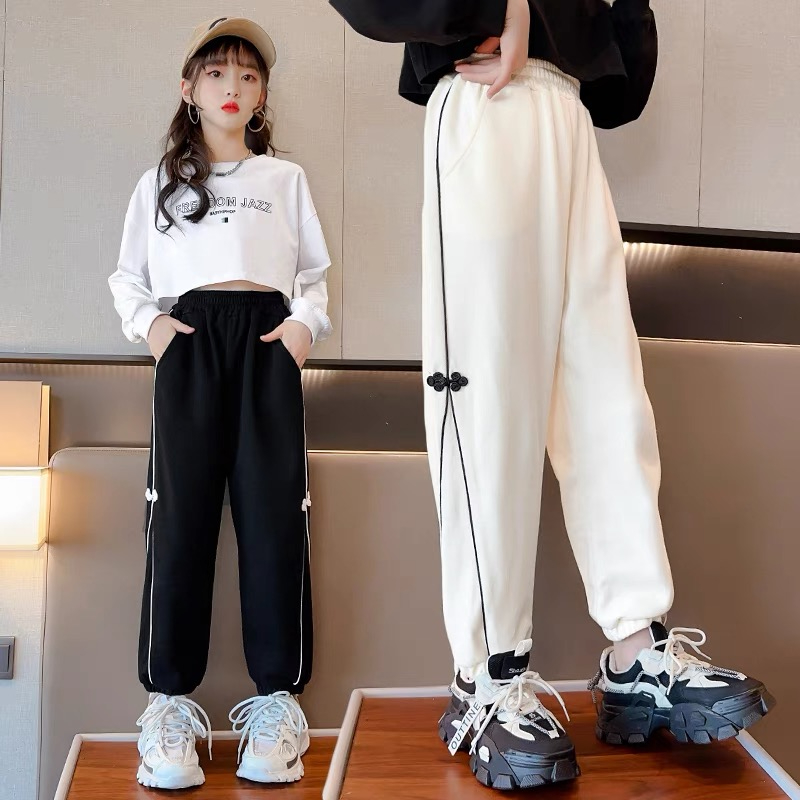 女童褲子春秋款洋氣運動褲大童時髦網紅秋季炸街衛褲兒童休閒長褲